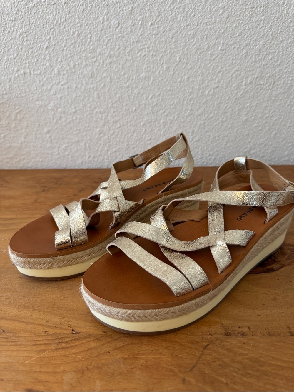 Lucky Brand Metallic Gold Strappy Wedge Sandals- never worn